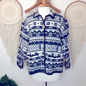 Jane Ashley blue and white southwest print jacket